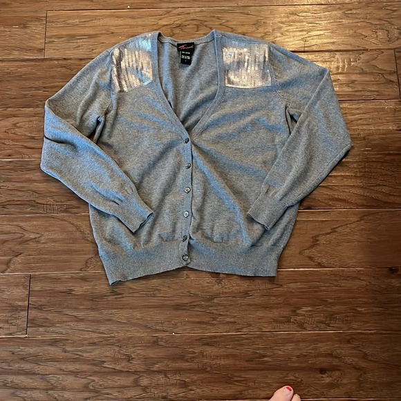 Torrid Grey V Neck Cardigan with Sequins Torrid Size 1 - Picture 4 of 5